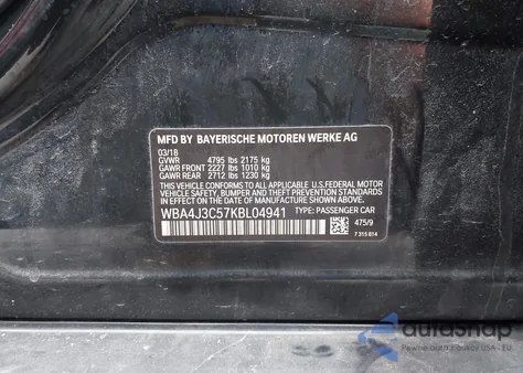 2019 BMW 430I Gran Coupe xDrive from USA, damaged, VIN WBA4J3C57KBL04941